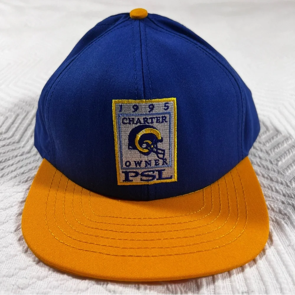 Vintage 1995 St. Louis Rams Charter Owner PSL Adjustable Hat Cap Blue Yellow EUC